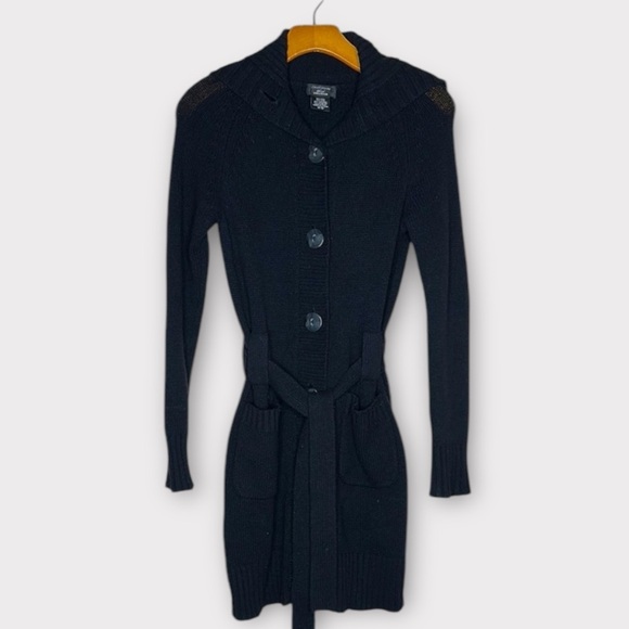Lord & Taylor Cashmere Wool Cardigan Trench Sweater Black XS Quiet Luxury Preppy - Picture 1 of 8